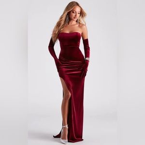 Anastasia Velvet Formal Dress And Gloves Set